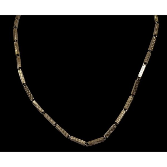 Vintage Rectangular Tube Chain Necklace Gold Tone With Textured Finish - Picture 2 of 5